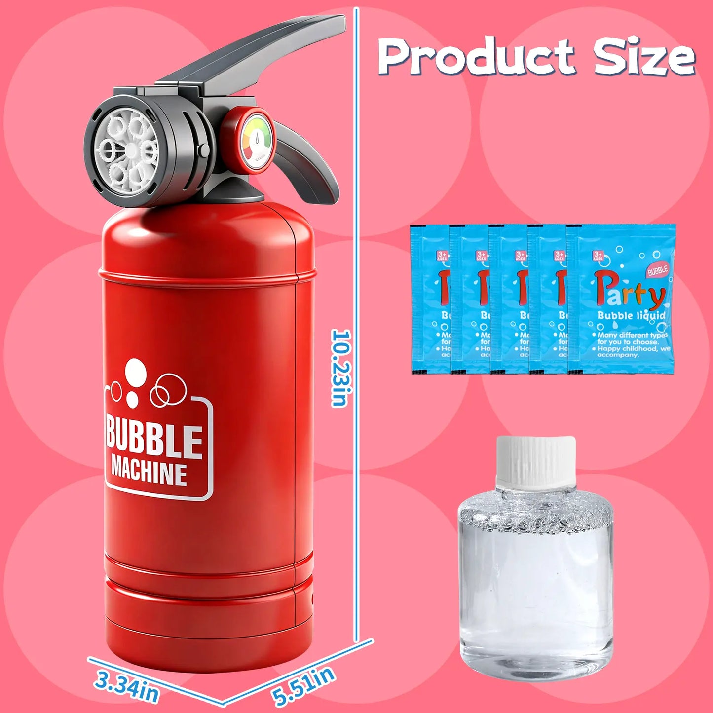 Automatic Bubble Machine Toy for Kids, Fire Extinguisher Style Bubble Blower with Colorful LED Lights, 6-Hole Bubble Maker with Bubble Solution for Outdoor Party Birthday Summer Play