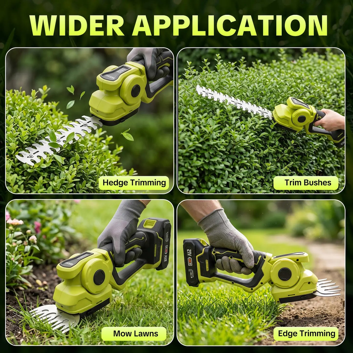 Cordless 2-in-1 Grass Shear & Shrub Trimmer, Handheld Electric Hedge Trimmer, 2*21V Batteries,Lightweight for Lawn Hedge Garden Yard Maintenance fathersdaygift
