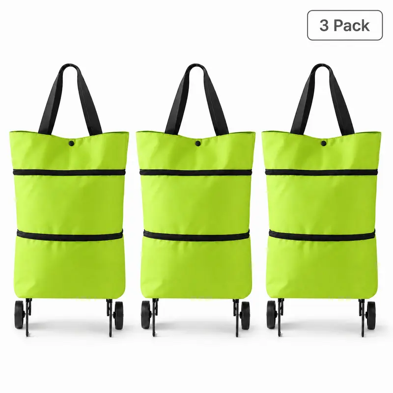 Foldable Shopping Trolley Bag with Wheels, Portable Reusable Grocery Tote, Lightweight Rolling Shopping Cart Bag with Carry Handles for Supermarket, Travel, Laundry and Daily Use