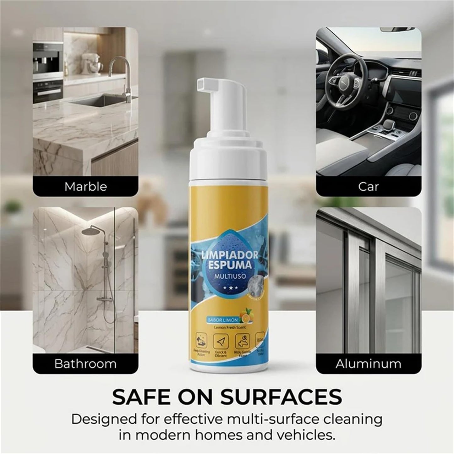 4-in-1 Multi-Enzyme Foaming Cleaner — A Multi-Purpose Deep Cleaning Spray Suitable for Car Interiors, Kitchen Grease, Bathroom Tiles, and Sofa Fabrics.
