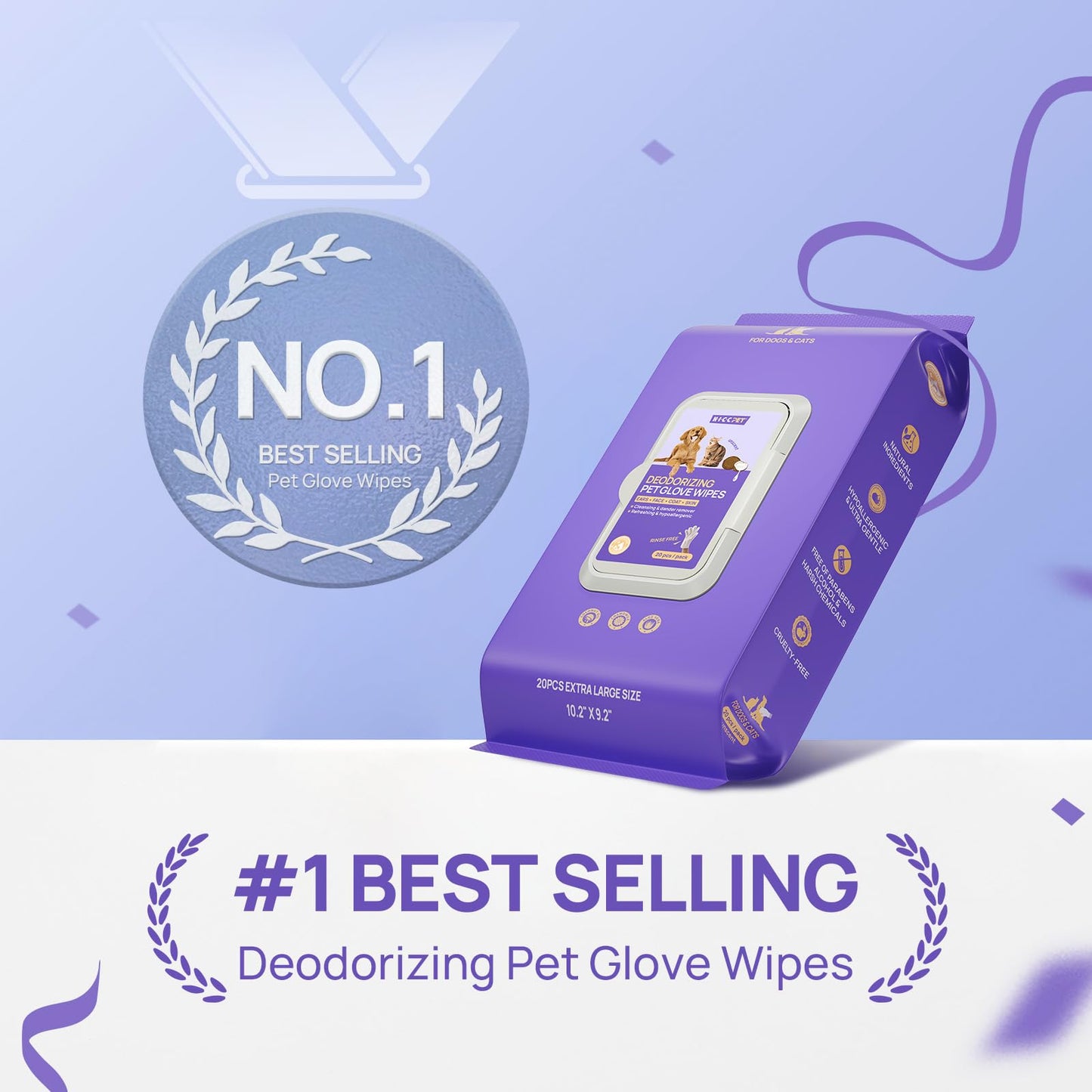 Disposable Dog Grooming Wipes (20-Pack) — Specially Designed to Remove Loose Fur, Clean Away Sticky Debris, Eliminate Odors, Moisturize Skin, and Care for Paws