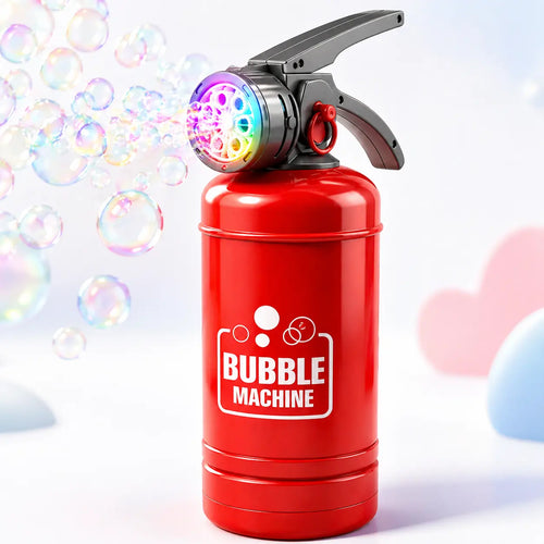 Automatic Bubble Machine Toy for Kids, Fire Extinguisher Style Bubble Blower with Colorful LED Lights, 6-Hole Bubble Maker with Bubble Solution for Outdoor Party Birthday Summer Play