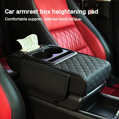 Car Armrest Cushion,5-in-1 Center Console Cover with 2 Storage Bags Cup Holder, Tissue Box Slot, Phone Slot for Sedans, Car Accessories Interior Organizers, fathersdaygift