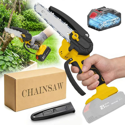 6 Inch 21V Cordless Mini Chainsaw, Portable One-Hand Electric Chain Saw with Overheat & Overcharge Battery Protection, Tool-Free Chain Tension Adjustment, Safety Lock Design for Garden Pruning, Farm Woodcutting, Yard & Orchard Tree Trimming