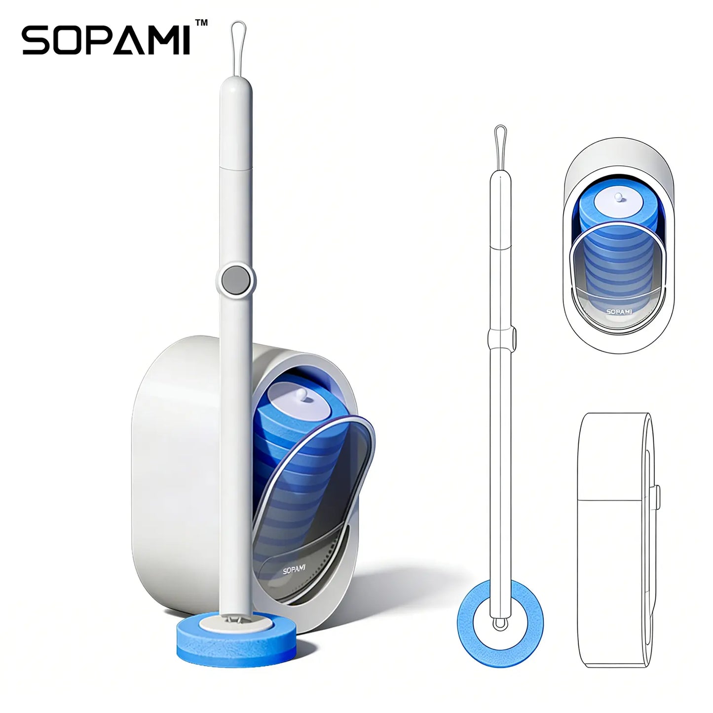 Disposable Toilet Brush Kit - 32/16 Refill Heads & Holder, Rotating No-Touch Deep Cleaner for Under-Rim & Corner, Bathroom Cleaning Tool for Home, RV