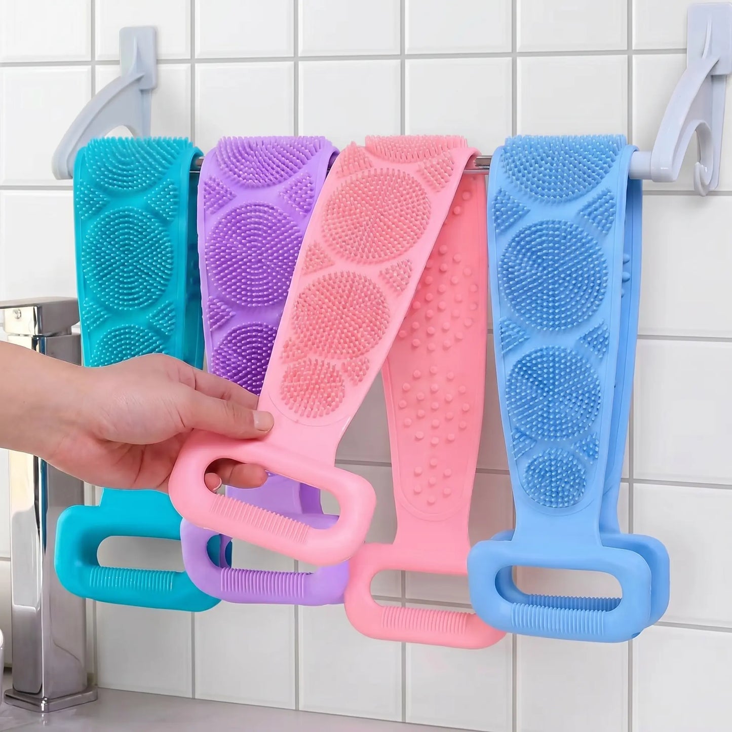 2PCS Silicone Bath Brush – Double-Sided Exfoliating Back Scrubber with Mesh Sponge, Shower & Bath Tool, Bathroom Self-Care Accessory for Easy At-Home Body Care