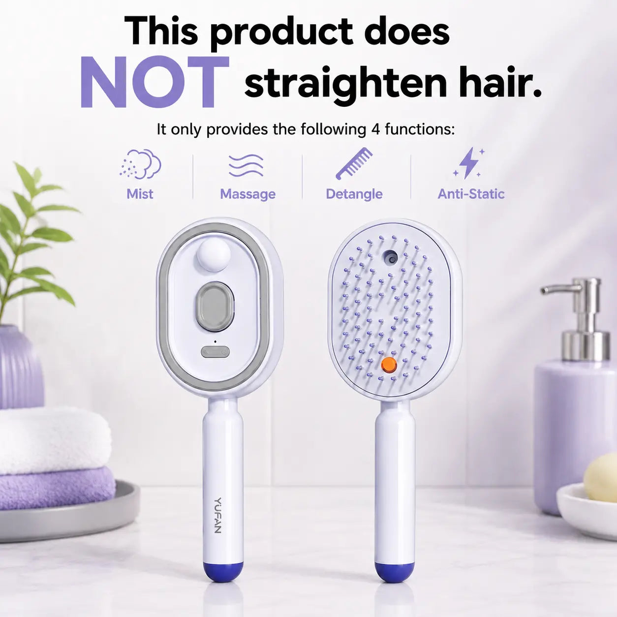 Electric Spray Air Cushion Massage Comb with Self-Cleaning, Anti-Tangle, Anti-Static, Volumizing Functions and Essential Oil Mist Aromatherapy Hair Care