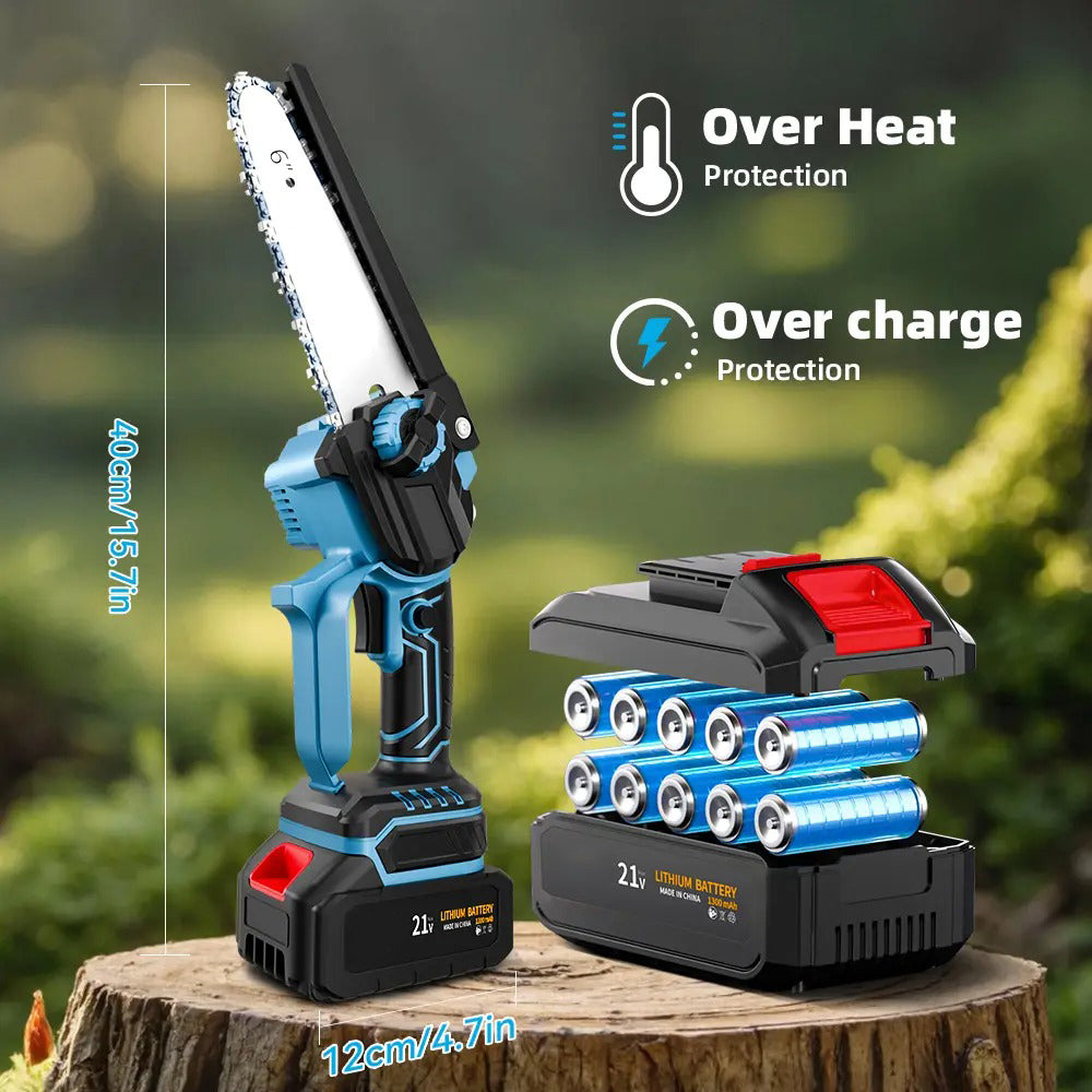 6 Inch 21V Cordless Mini Chainsaw, Portable One-Hand Electric Chain Saw with Overheat & Overcharge Battery Protection, Tool-Free Chain Tension Adjustment, Safety Lock Design for Garden Pruning, Farm Woodcutting, Yard & Orchard Tree Trimming
