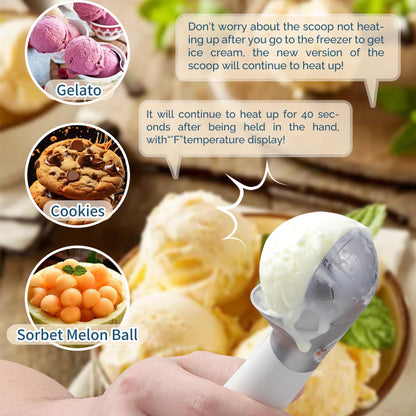 Electric Ice Cream Scoop | Rechargeable 2-oz Stainless Steel Scoop with LED Display | Waterproof Design — Easily Scoops Hard Ice Cream
