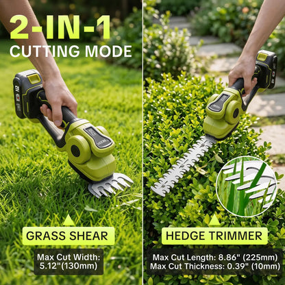 Cordless 2-in-1 Grass Shear & Shrub Trimmer, Handheld Electric Hedge Trimmer, 2*21V Batteries,Lightweight for Lawn Hedge Garden Yard Maintenance fathersdaygift