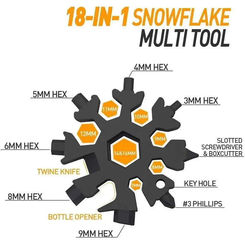 18-in-1 Snowflake Multi-tool Stainless Steel Portable Wrench All-in-One Screwdriver & Bottle Opener Must-Have Survival Gadget for Outdoor Activities