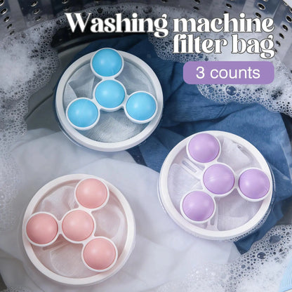 3 Counts Washing Machine Filter Bag, Reusable Floating Hair Filter for Laundry Washer Cotton