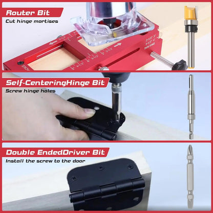Door Hinge Jig - Door Hinge Cut Out Tool for Door & Cabinet Hinges, Adjustable Mortising Template Fits 2.5" to 5" Hinges with 1/4" & 5/8" Radius & Square Corner Tools