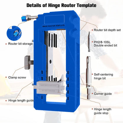 Door Hinge Jig - Door Hinge Cut Out Tool for Door & Cabinet Hinges, Adjustable Mortising Template Fits 2.5" to 5" Hinges with 1/4" & 5/8" Radius & Square Corner Tools