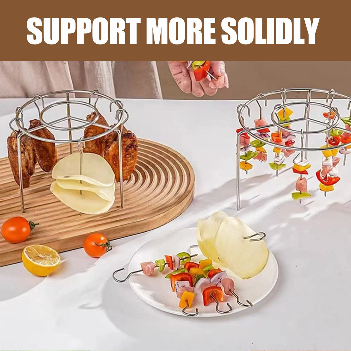2 Counts Air Fryer Skewer Rack, Round Grill with Stainless Steel, Flat Edges