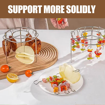2 Counts Air Fryer Skewer Rack, Round Grill with Stainless Steel, Flat Edges