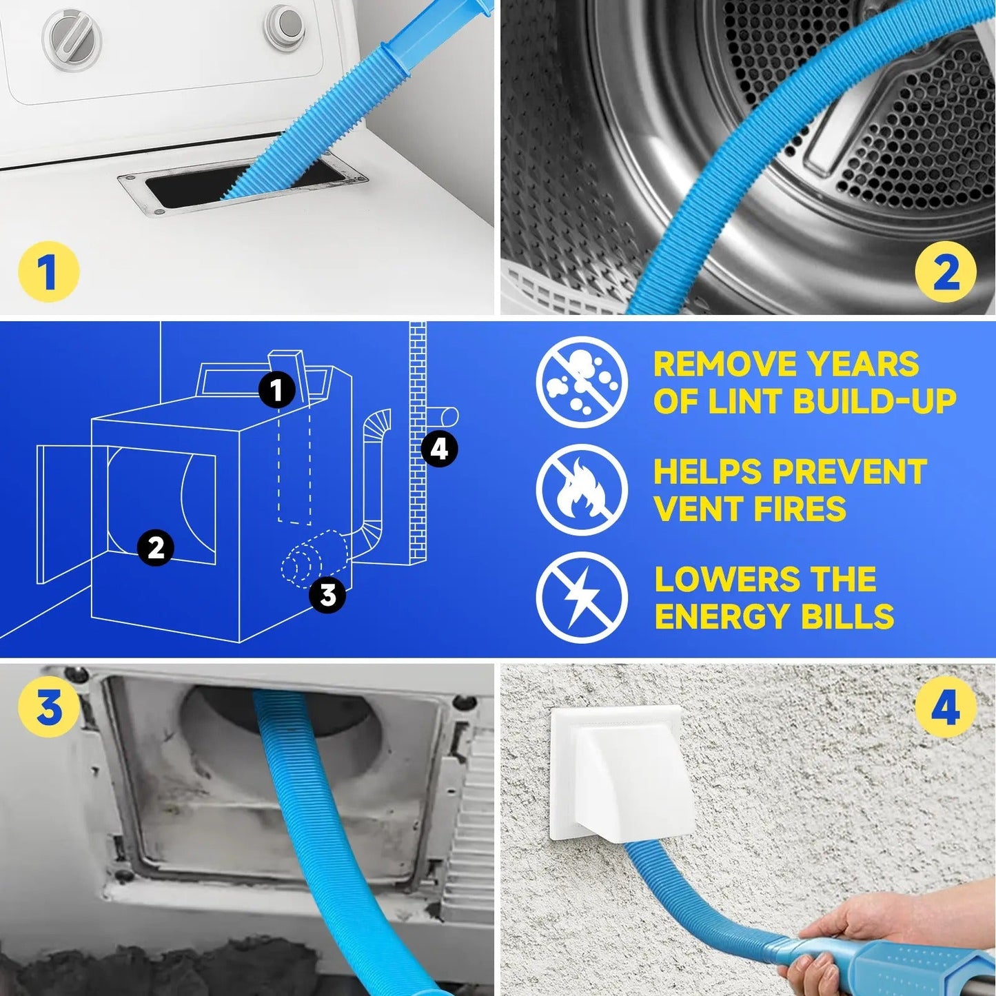 Dryer Vent Cleaner Kit 2 Pieces Vacuum Hose Attachment Lint Brush Universal Quick Lint Remover Deep Cleaning Improve Dryer Efficiency Lower Electric Bills fathersdaygift