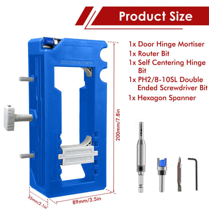 Door Hinge Jig - Door Hinge Cut Out Tool for Door & Cabinet Hinges, Adjustable Mortising Template Fits 2.5" to 5" Hinges with 1/4" & 5/8" Radius & Square Corner Tools