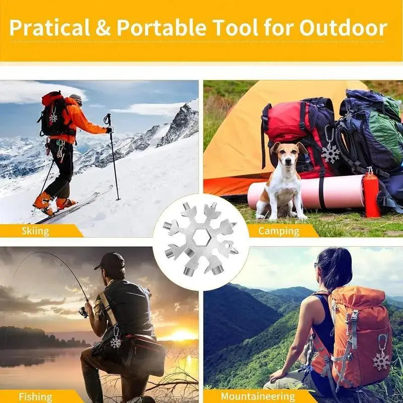 18-in-1 Snowflake Multi-tool Stainless Steel Portable Wrench All-in-One Screwdriver & Bottle Opener Must-Have Survival Gadget for Outdoor Activities
