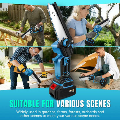 6 Inch 21V Cordless Mini Chainsaw, Portable One-Hand Electric Chain Saw with Overheat & Overcharge Battery Protection, Tool-Free Chain Tension Adjustment, Safety Lock Design for Garden Pruning, Farm Woodcutting, Yard & Orchard Tree Trimming