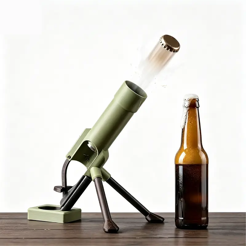 Beer Bottle Mortar Opener, Pop-Up Beer Opener, Tactical Cap Launcher, Hands-Free Press Button, Men's Exclusive, Bar and Desk Decor