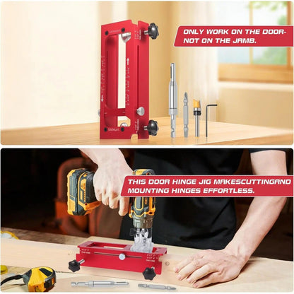 Door Hinge Jig - Door Hinge Cut Out Tool for Door & Cabinet Hinges, Adjustable Mortising Template Fits 2.5" to 5" Hinges with 1/4" & 5/8" Radius & Square Corner Tools