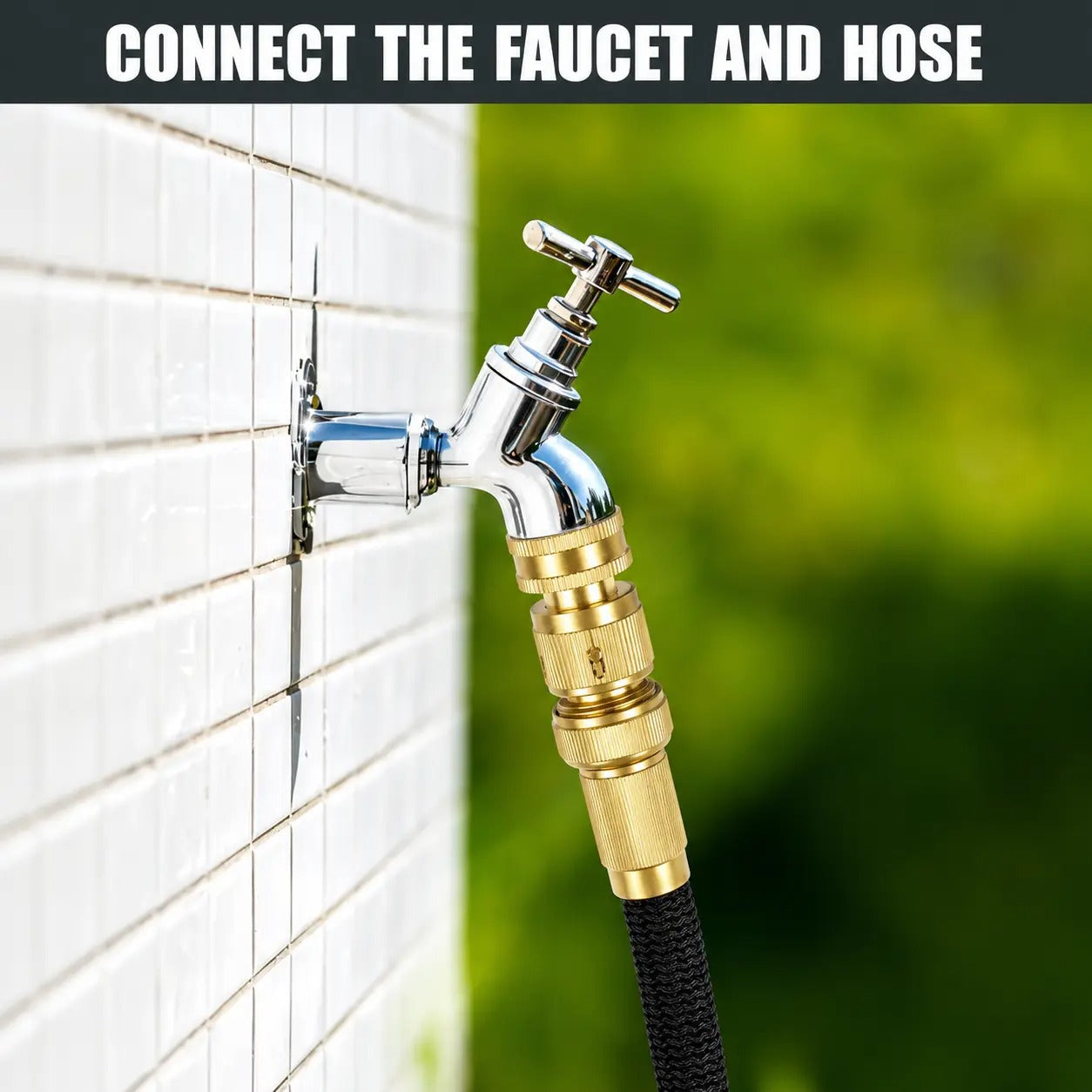 Garden Hose Quick Connector, 1 PCS Solid Brass 3/4 Inch GHT Thread Fitting (NO Sprayer), No-Leak Water Hose Female Adapter (No Male), Garden Hose Connectors
