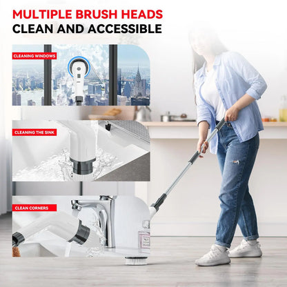 Electric Spin Scrubber for Cleaning Bathroom, Shower Scrubber Cleaning Brush with 2 Speed,with 8 Replaceable Brush Heads,Kitchen, Tub, Tile, Floor, Toilet, Household Cleaning Supplies Cordless Window and Surface Cleaner clesning kit