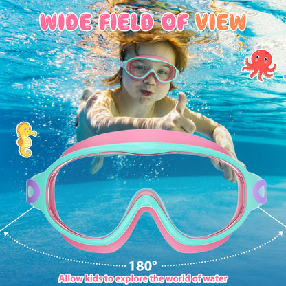 2 Pack Kids Swim Goggles for 3-15+ UV Protection Anti-Fog High Definition Waterproof Adjustable Goggles for Boys and Girls - Safety anti-uv swimming goggles swim glass anti-fog with Earplugs & Nose Clip,for Lake,Beach, Summer Party