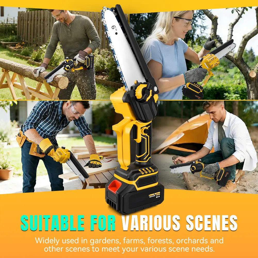 6 Inch 21V Cordless Mini Chainsaw, Portable One-Hand Electric Chain Saw with Overheat & Overcharge Battery Protection, Tool-Free Chain Tension Adjustment, Safety Lock Design for Garden Pruning, Farm Woodcutting, Yard & Orchard Tree Trimming