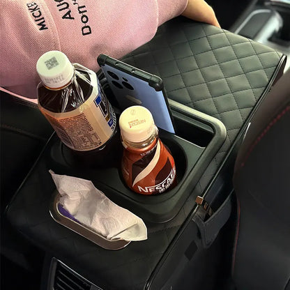 Car Armrest Cushion,5-in-1 Center Console Cover with 2 Storage Bags Cup Holder, Tissue Box Slot, Phone Slot for Sedans, Car Accessories Interior Organizers, fathersdaygift