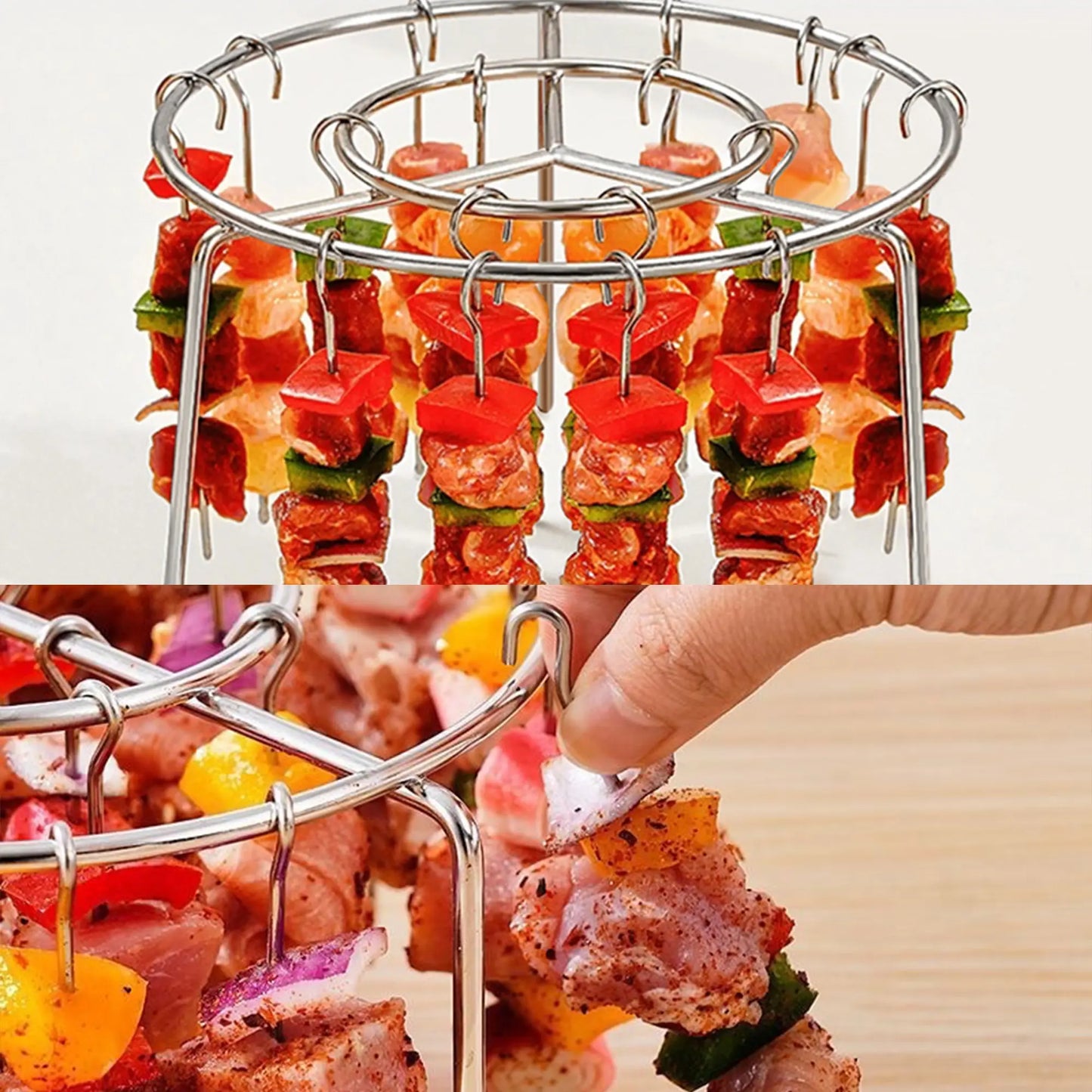 2 Counts Air Fryer Skewer Rack, Round Grill with Stainless Steel, Flat Edges