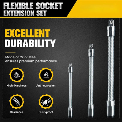 1/2 Inch 35cm Multifunctional Socket Wrench Set - 3 Bendable Shafts, Wrench Extender, Connecting Rod - Work Tools, Cars Accessories, Car Stuff, Field Mechanic Tools for Home Use,father'sdaygifts