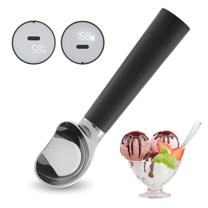 Electric Ice Cream Scoop | Rechargeable 2-oz Stainless Steel Scoop with LED Display | Waterproof Design — Easily Scoops Hard Ice Cream