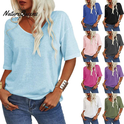Women's Solid Color V-Neck T-shirt