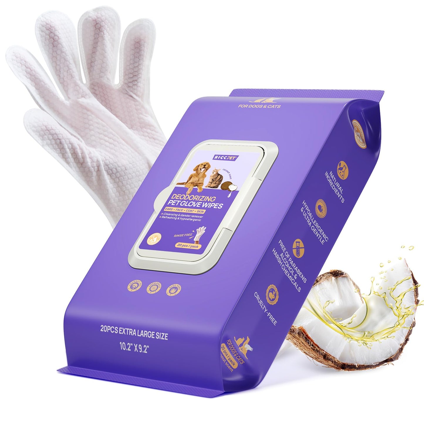 Disposable Dog Grooming Wipes (20-Pack) — Specially Designed to Remove Loose Fur, Clean Away Sticky Debris, Eliminate Odors, Moisturize Skin, and Care for Paws