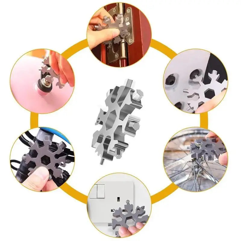 18-in-1 Snowflake Multi-tool Stainless Steel Portable Wrench All-in-One Screwdriver & Bottle Opener Must-Have Survival Gadget for Outdoor Activities
