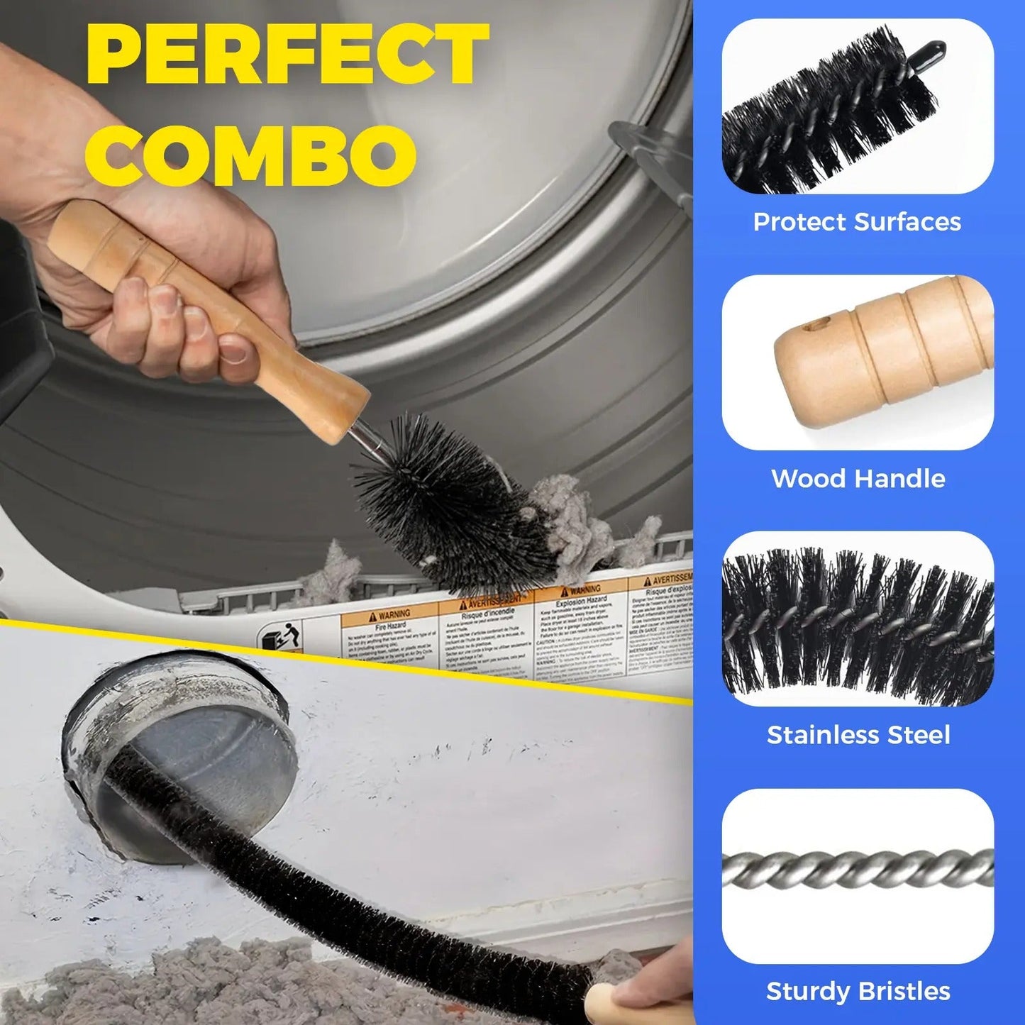 Dryer Vent Cleaner Kit 2 Pieces Vacuum Hose Attachment Lint Brush Universal Quick Lint Remover Deep Cleaning Improve Dryer Efficiency Lower Electric Bills fathersdaygift