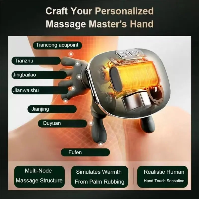 Bionic hand heating massage device, used for deep tissue pain relief, wireless portable electric finger pressure 4D kneading massage, simulates human hand, suitable for neck/shoulder/leg massage, ideal for home massage, Usb rechargeable massagers