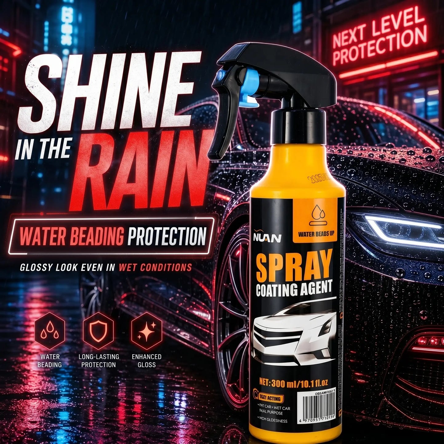 Car Ceramic Coating Spray – Paint Protection, Car Detailing, Easy Application, Long-Lasting Hydrophobic Formula, Gloss & Shine Booster