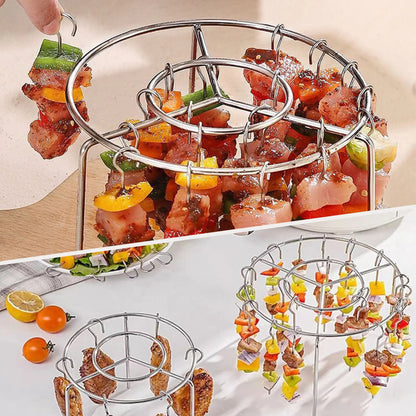 2 Counts Air Fryer Skewer Rack, Round Grill with Stainless Steel, Flat Edges