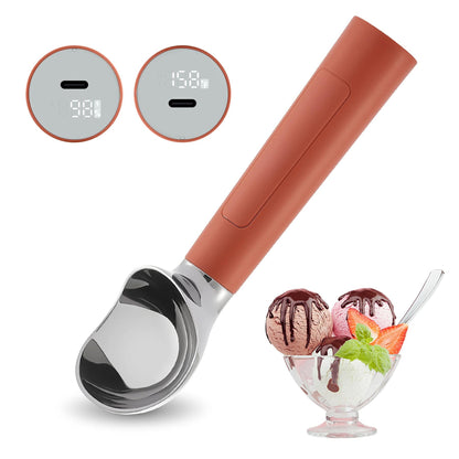 Electric Ice Cream Scoop | Rechargeable 2-oz Stainless Steel Scoop with LED Display | Waterproof Design — Easily Scoops Hard Ice Cream