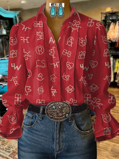 Women's Cattle Brands Vintage Western Print Shirt