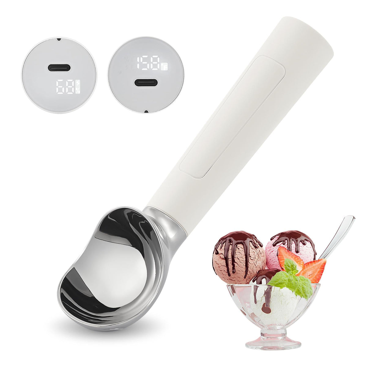Electric Ice Cream Scoop | Rechargeable 2-oz Stainless Steel Scoop with LED Display | Waterproof Design — Easily Scoops Hard Ice Cream