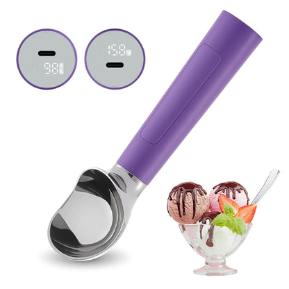 Electric Ice Cream Scoop | Rechargeable 2-oz Stainless Steel Scoop with LED Display | Waterproof Design — Easily Scoops Hard Ice Cream