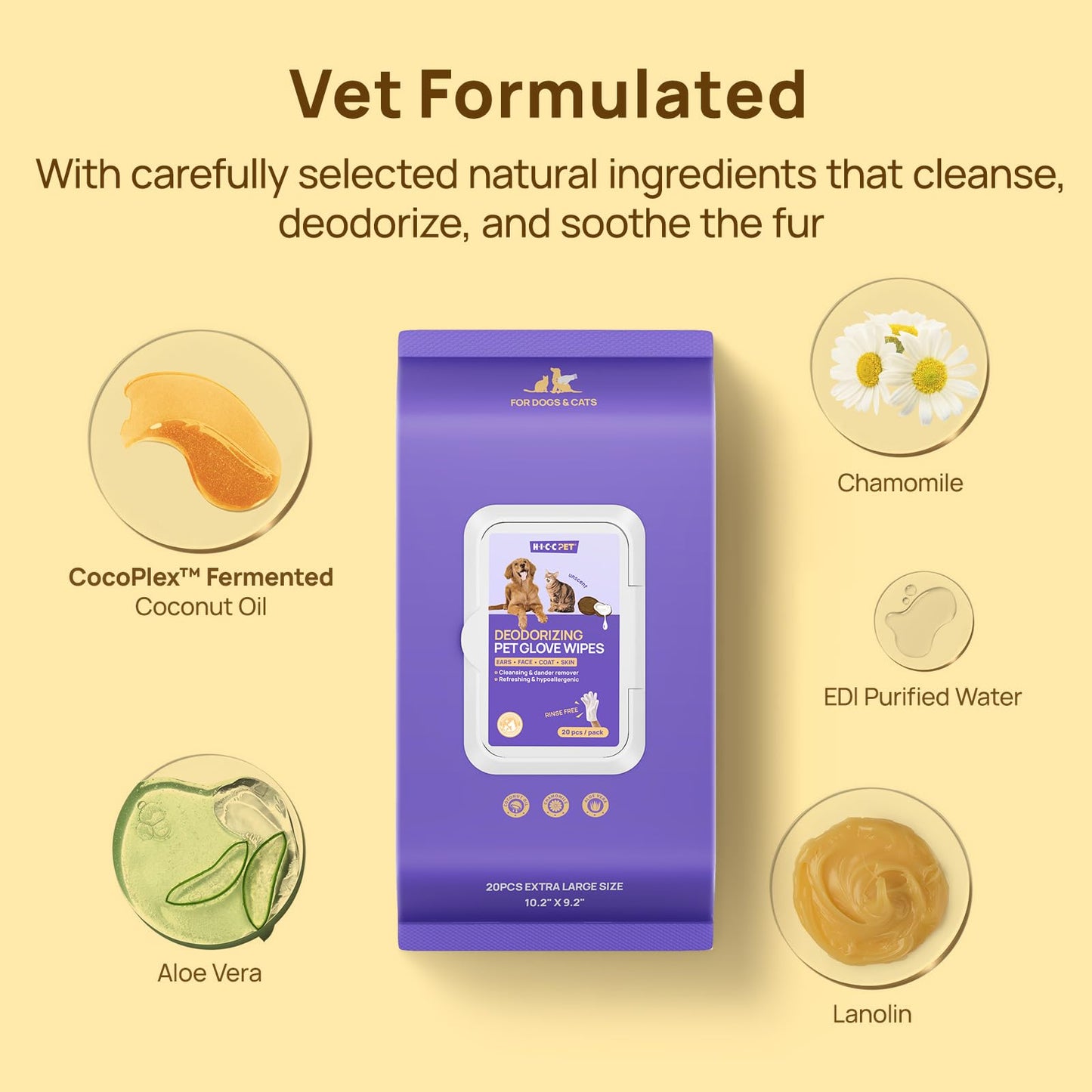 Disposable Dog Grooming Wipes (20-Pack) — Specially Designed to Remove Loose Fur, Clean Away Sticky Debris, Eliminate Odors, Moisturize Skin, and Care for Paws