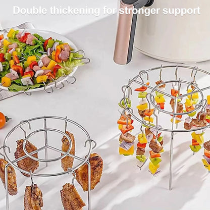 2 Counts Air Fryer Skewer Rack, Round Grill with Stainless Steel, Flat Edges