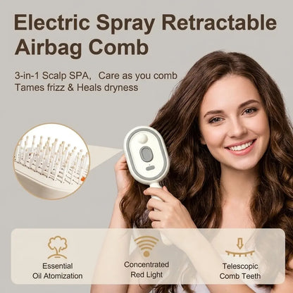 Electric Spray Air Cushion Massage Comb with Self-Cleaning, Anti-Tangle, Anti-Static, Volumizing Functions and Essential Oil Mist Aromatherapy Hair Care