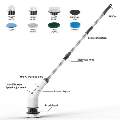 Electric Spin Scrubber for Cleaning Bathroom, Shower Scrubber Cleaning Brush with 2 Speed,with 8 Replaceable Brush Heads,Kitchen, Tub, Tile, Floor, Toilet, Household Cleaning Supplies Cordless Window and Surface Cleaner clesning kit