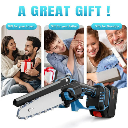 6 Inch 21V Cordless Mini Chainsaw, Portable One-Hand Electric Chain Saw with Overheat & Overcharge Battery Protection, Tool-Free Chain Tension Adjustment, Safety Lock Design for Garden Pruning, Farm Woodcutting, Yard & Orchard Tree Trimming